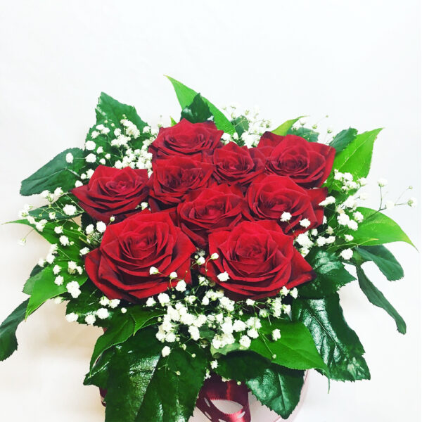 Kvetinový box 9 červených ruží