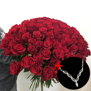 Kytica 100 červených ruží s náhrdelníkom
