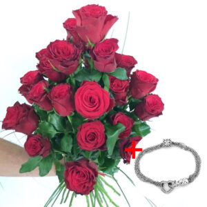 Kytica z 25 červených ruží s náramkom
